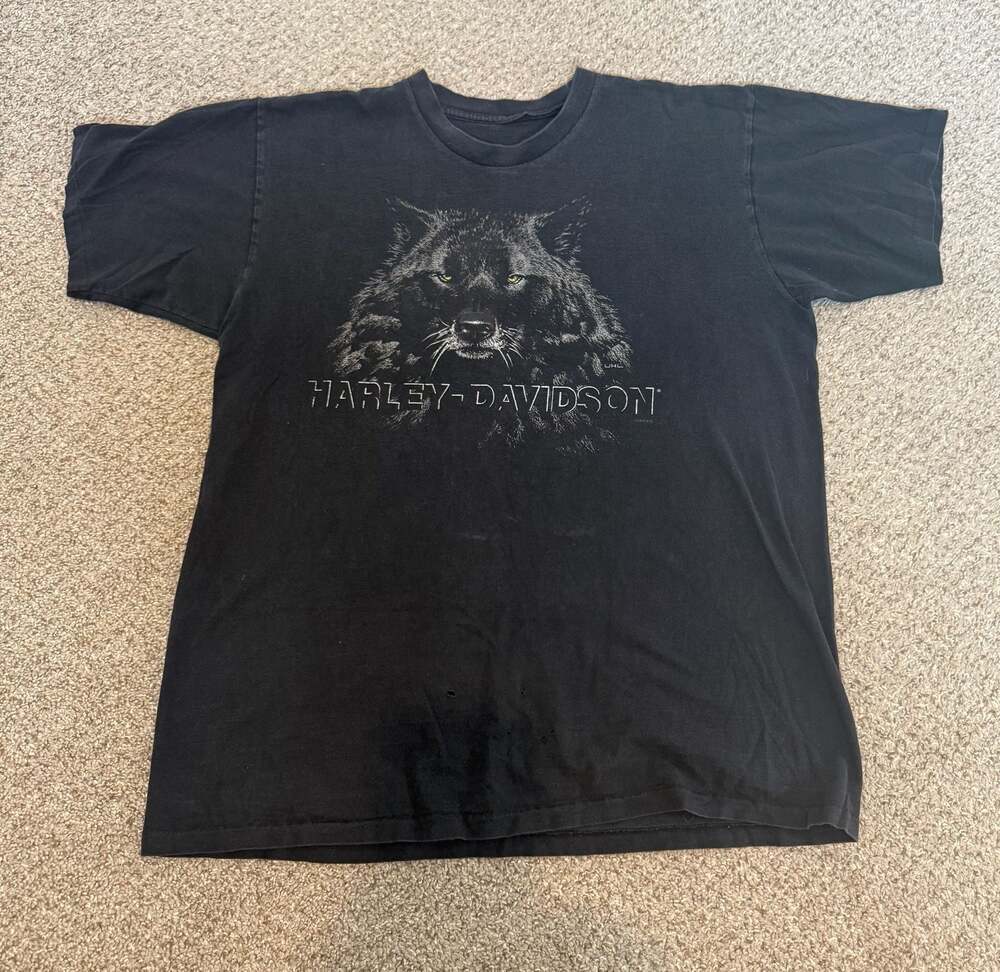 Vintage 1995 Harley-Davidson T-Shirt Black Wolf Graphic Single Stitch XL Florida